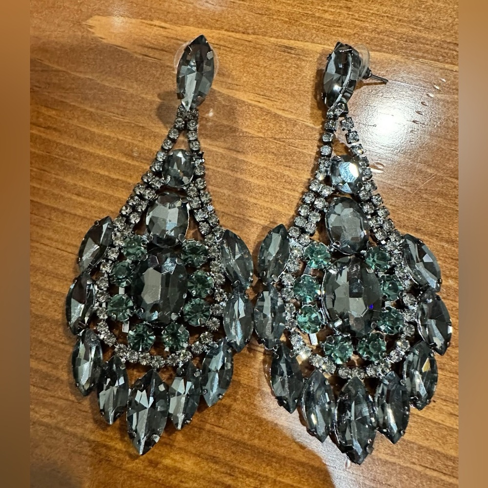 Smoky Gray Ornate Chandelier Earrings